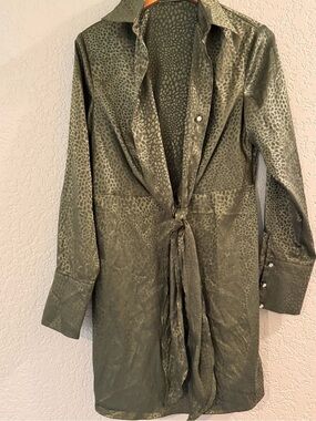 Women's Olive Green Tie-Front Satin Jacket